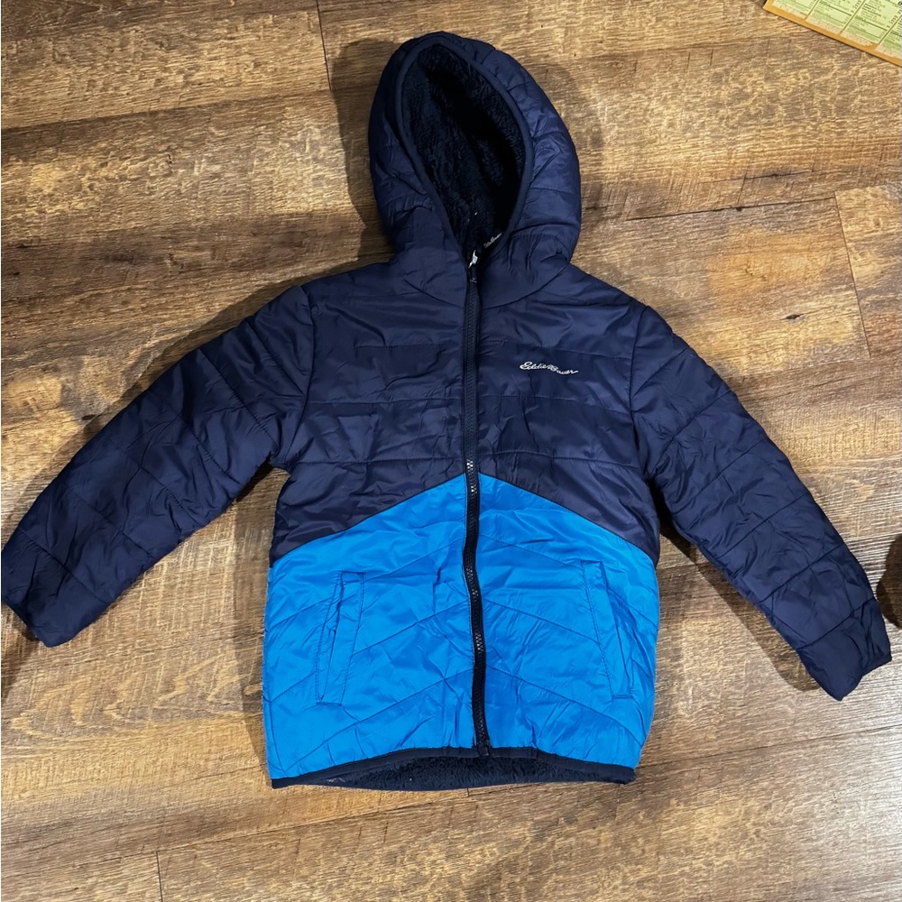 Boys Eddie Bauer Blue Fleece Reversible Jacket XS 5-6